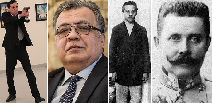 الأرشيدوق النمساوي وقاتله الصربي قبل 102 عام بسراييفو، والسفير الروسي وقاتله التركي الاثنين بأنقرة