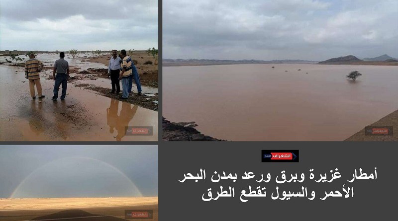 أمطار غزيرة وبرق ورعد بمدن البحر الأحمر والسيول تقطع الطرق